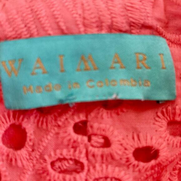 Waimari Belmond Coral Pink Puff Sleeve Eyelet Lace Peasant Maxi Dress Size S - Picture 7 of 9